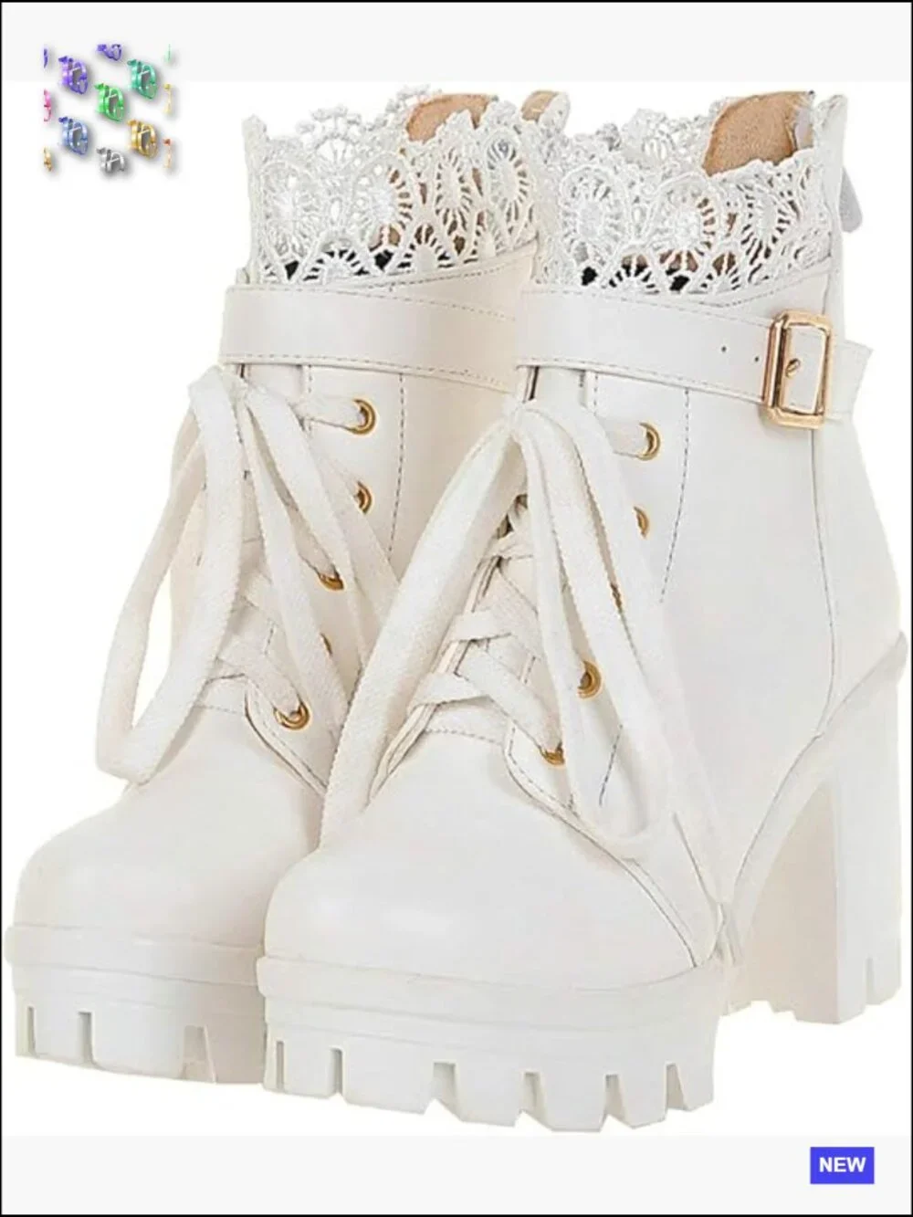 Chunky Platform Ankle Boots Lace Up Back Zipper High Heel Goth